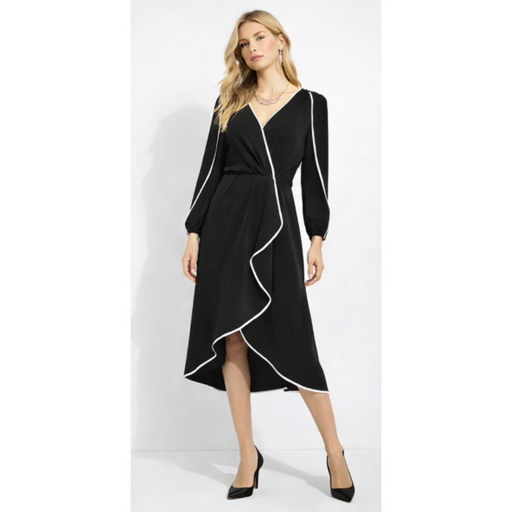NWT WHITE HOUSE BLACK MARKET WHBM CONTRAST RUFFLE MIDI LONG SLEEVE DRESS SZ 4